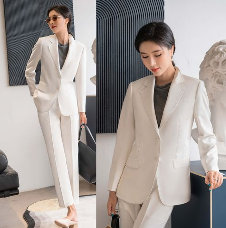 白色女士小西裝套裝，職業(yè)女士西裝氣質(zhì)高雅,果斷干練